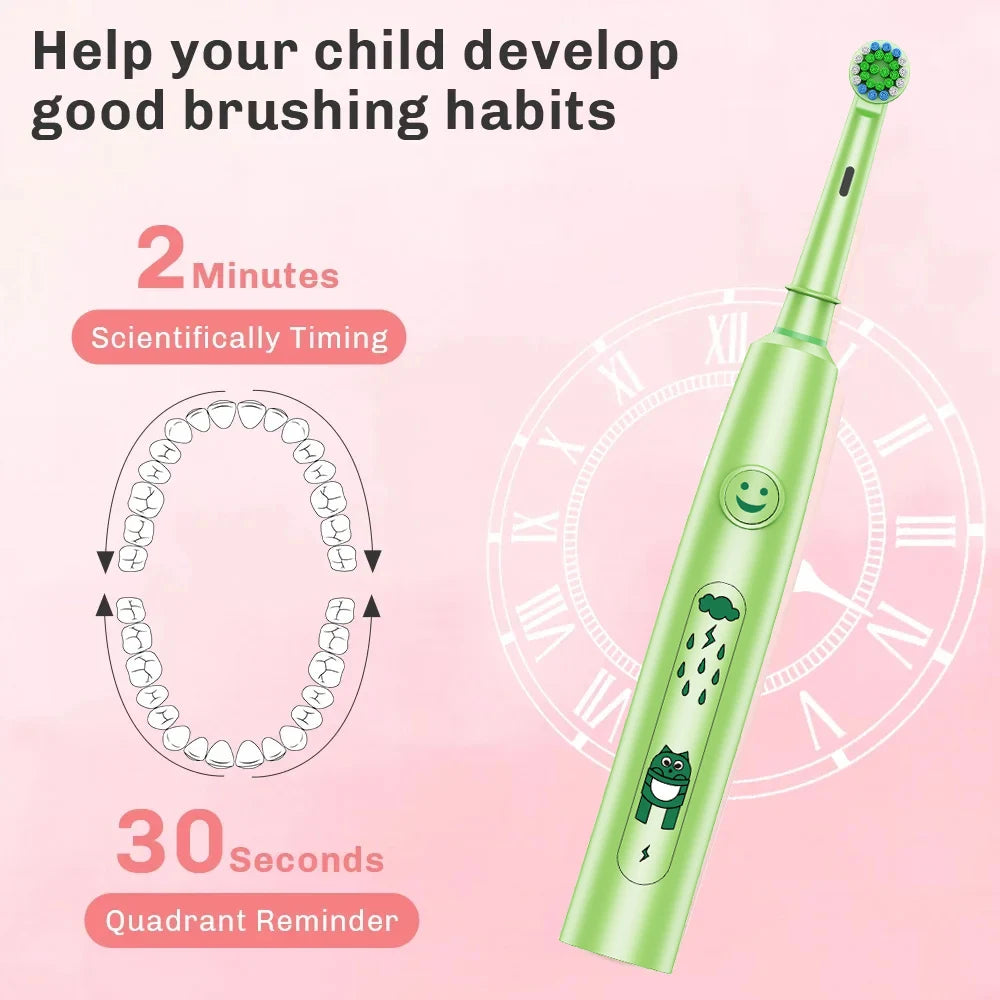 **Kids Sonic Electric Toothbrush – Cartoon Design with Soft Round Head & Gentle Cleaning**