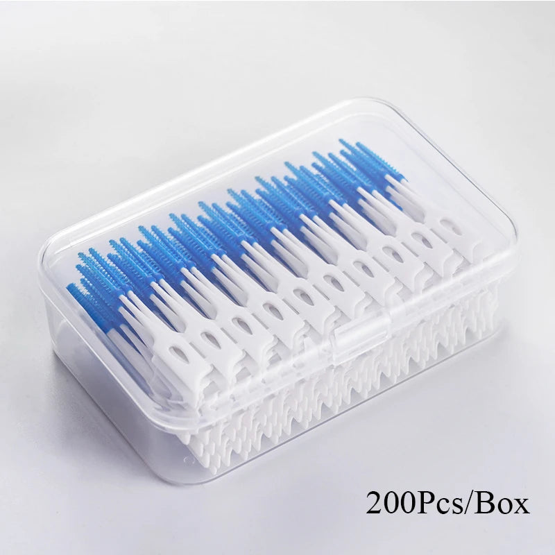 **200PCS Interdental Silicone Brushes – Dental Floss Picks for Deep Oral Cleaning**