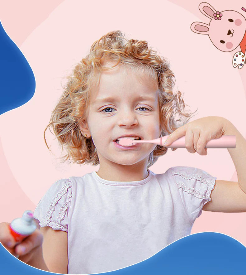 **Kids Sonic Electric Toothbrush – Cartoon Design with Soft Bristles & Replacement Head**