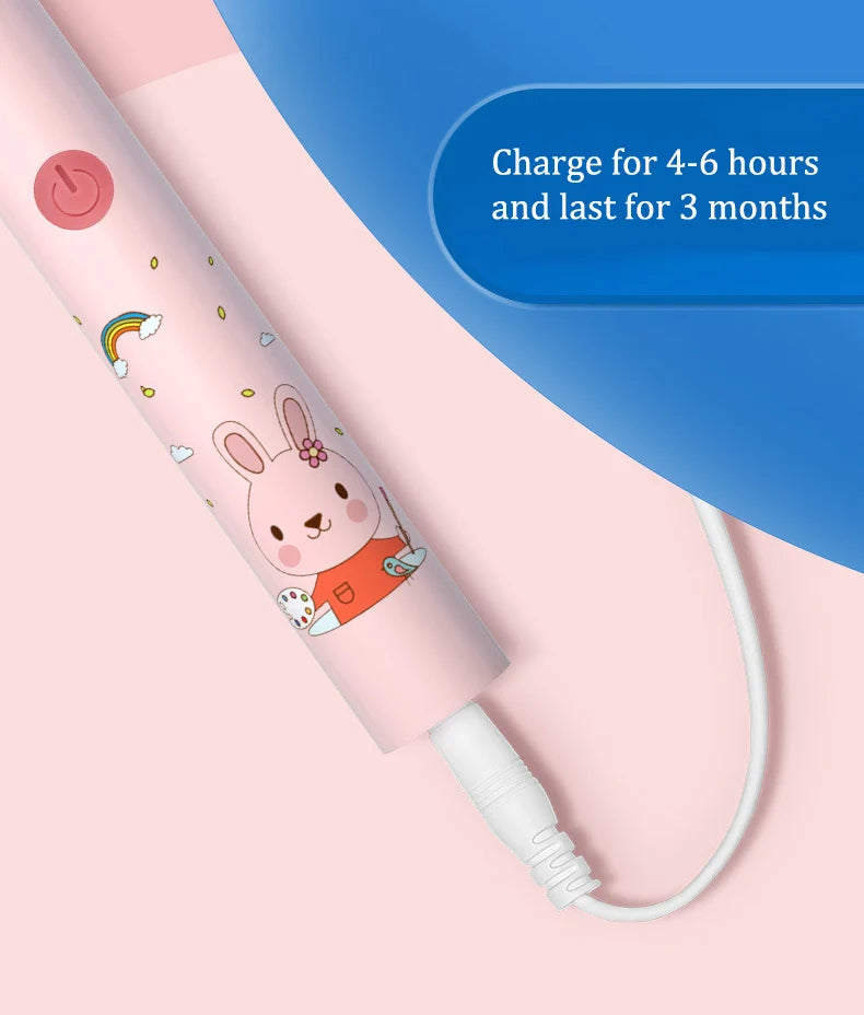 **Kids Sonic Electric Toothbrush – Cartoon Design with Soft Bristles & Replacement Head**