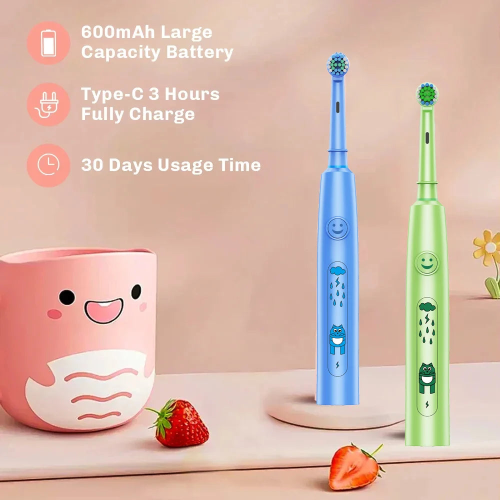 **Kids Sonic Electric Toothbrush – Cartoon Design with Soft Round Head & Gentle Cleaning**