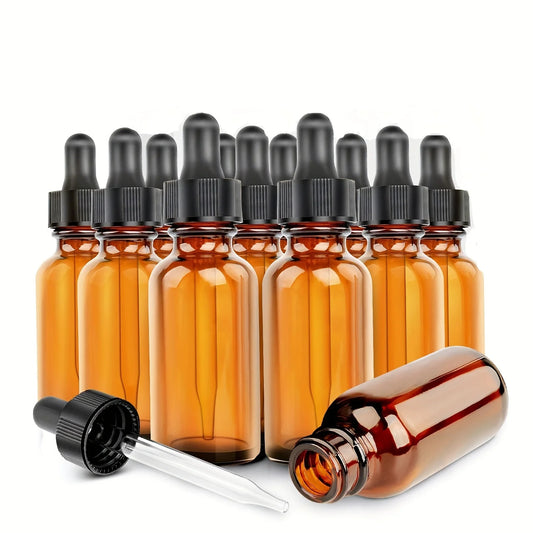 **12PCS Refillable Amber Glass Dropper Bottles – Essential Oil & Liquid Storage**