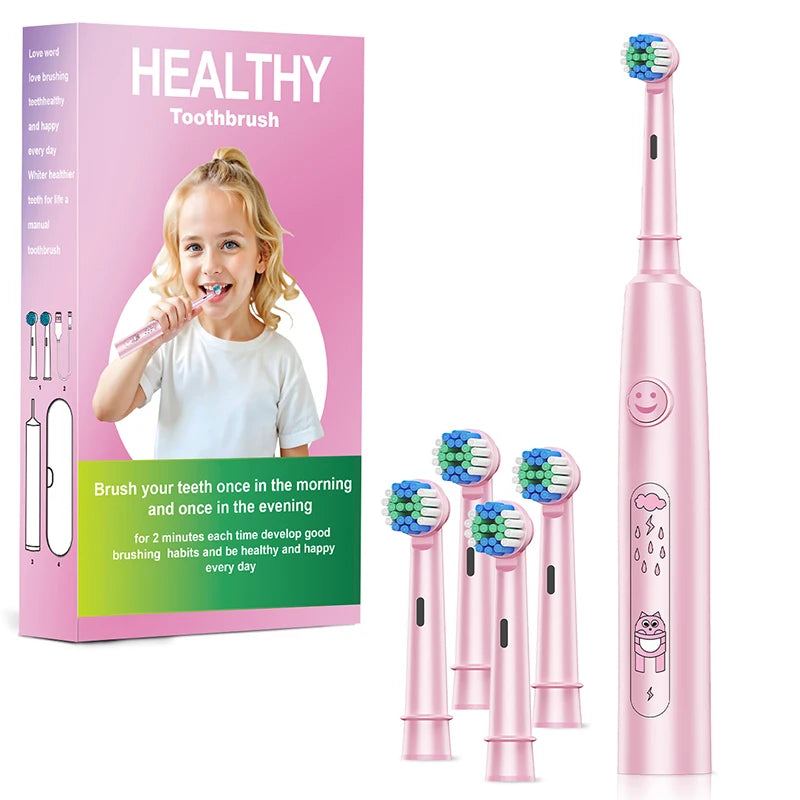 **Kids Sonic Electric Toothbrush – Cartoon Design with Soft Round Head & Gentle Cleaning**