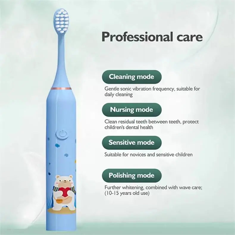 **Kids Sonic Electric Toothbrush – Cartoon Design with Soft Bristles & Replacement Head**