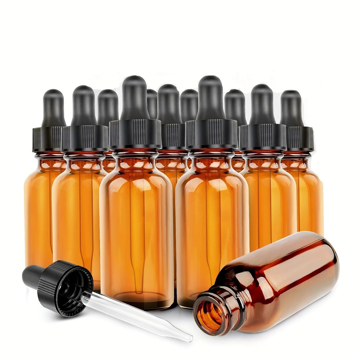 **12PCS Refillable Amber Glass Dropper Bottles – Essential Oil & Liquid Storage**