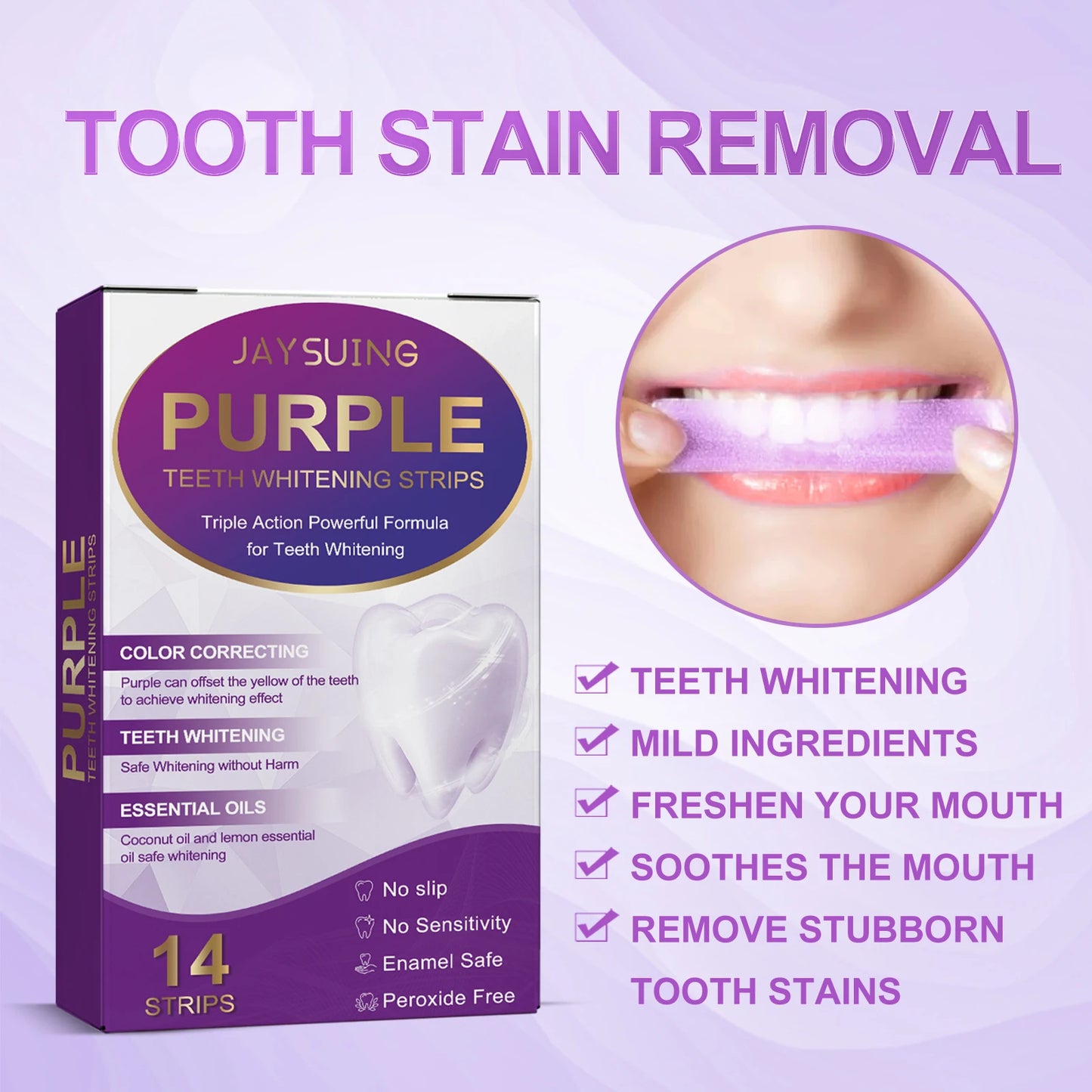 **14PCS Purple Teeth Whitening Strips – Dental Whitening & Brightening Oral Care**