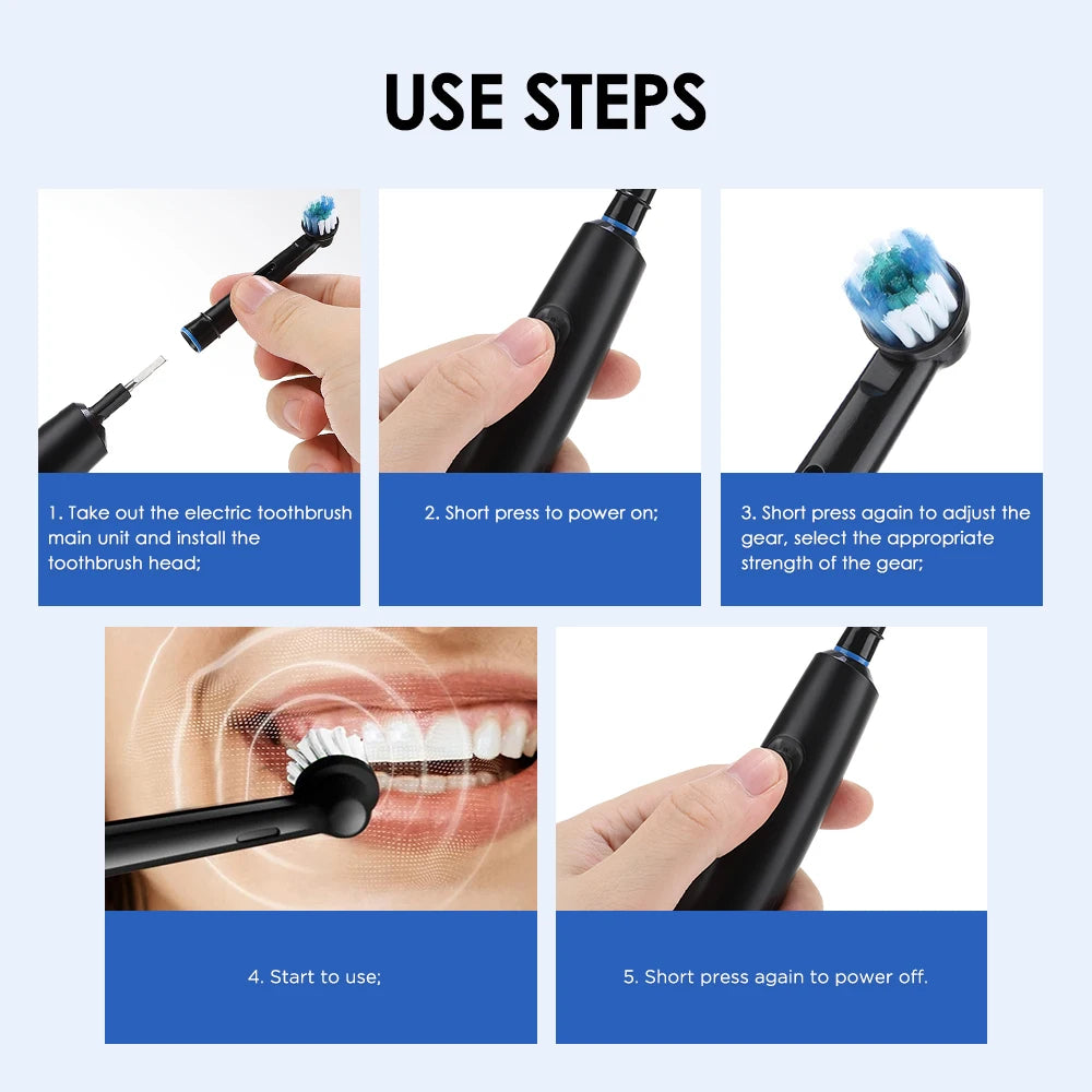 **Smart Rotating Electric Toothbrush – 5 Modes, 4 Brush Heads & Rechargeable Design**