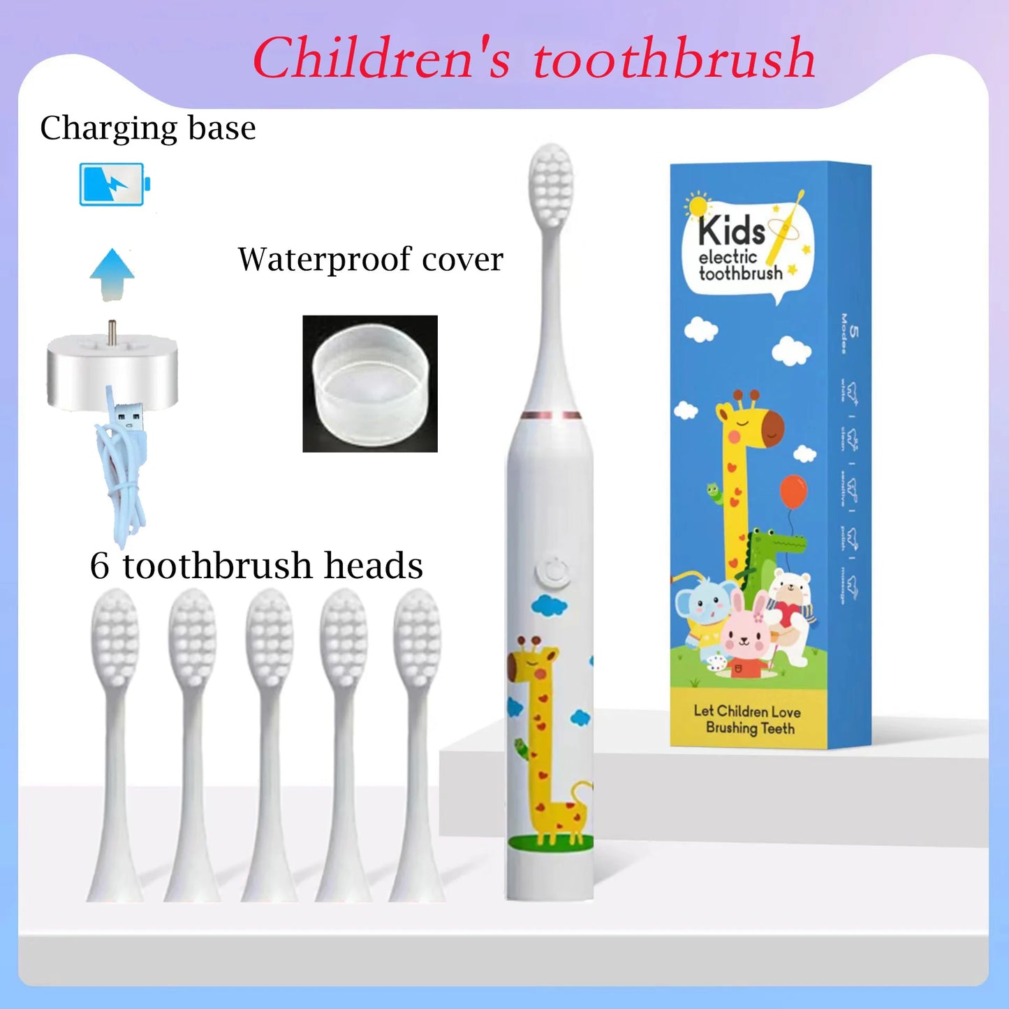 **Kids Sonic Electric Toothbrush – Cartoon Design with Soft Bristles & Replacement Head**