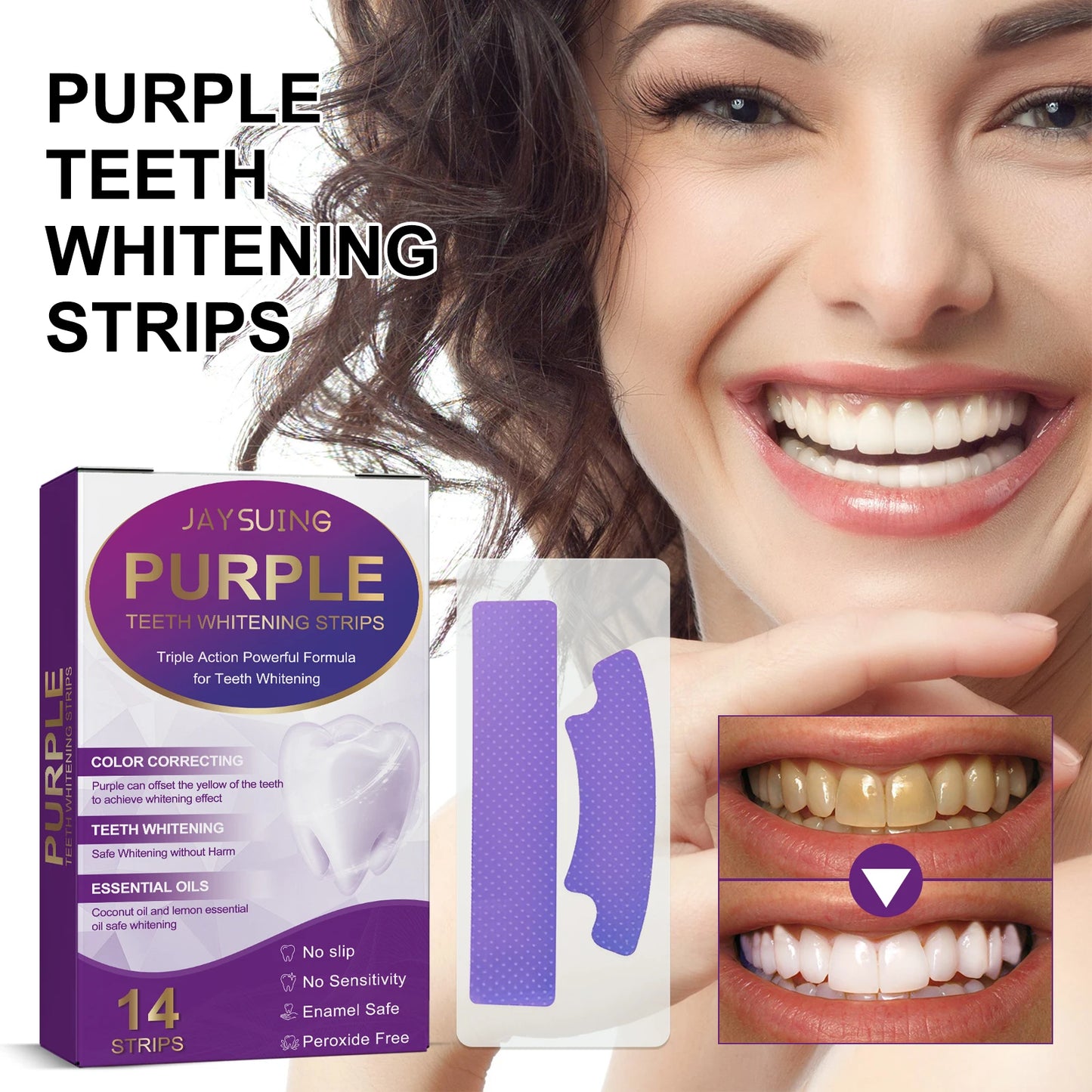 **14PCS Purple Teeth Whitening Strips – Dental Whitening & Brightening Oral Care**