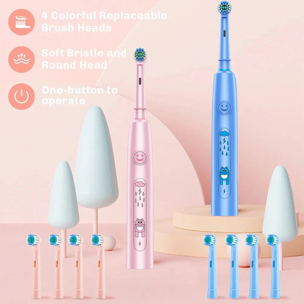 **Kids Sonic Electric Toothbrush – Cartoon Design with Soft Round Head & Gentle Cleaning**