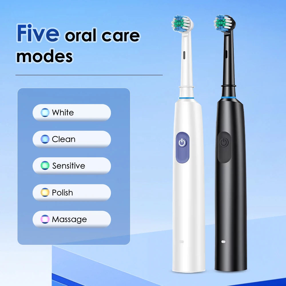 **Smart Rotating Electric Toothbrush – 5 Modes, 4 Brush Heads & Rechargeable Design**