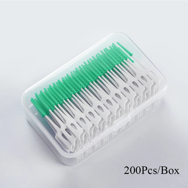 **200PCS Interdental Silicone Brushes – Dental Floss Picks for Deep Oral Cleaning**