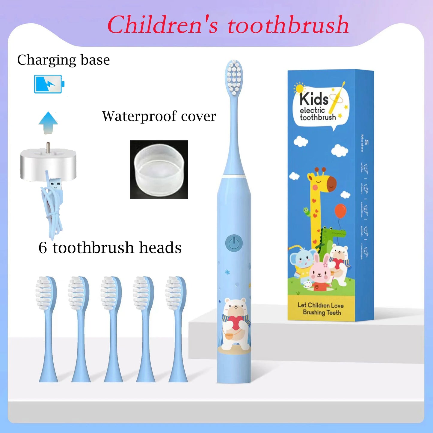 **Kids Sonic Electric Toothbrush – Cartoon Design with Soft Bristles & Replacement Head**