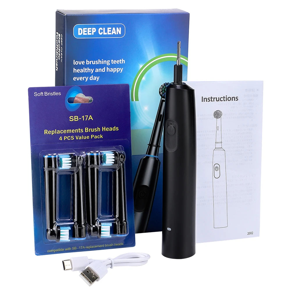 **Smart Rotating Electric Toothbrush – 5 Modes, 4 Brush Heads & Rechargeable Design**