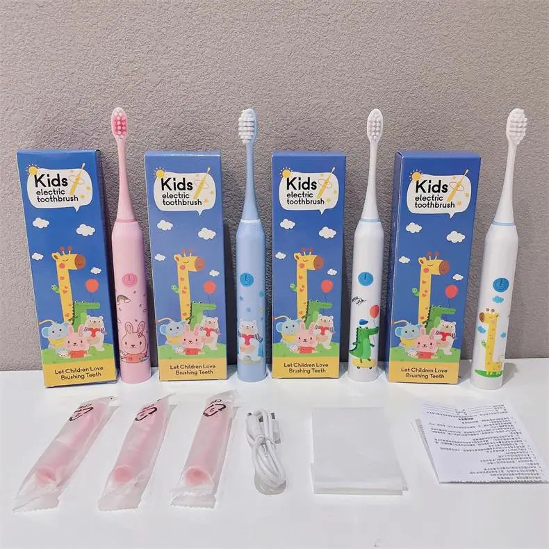 **Kids Sonic Electric Toothbrush – Cartoon Design with Soft Bristles & Replacement Head**