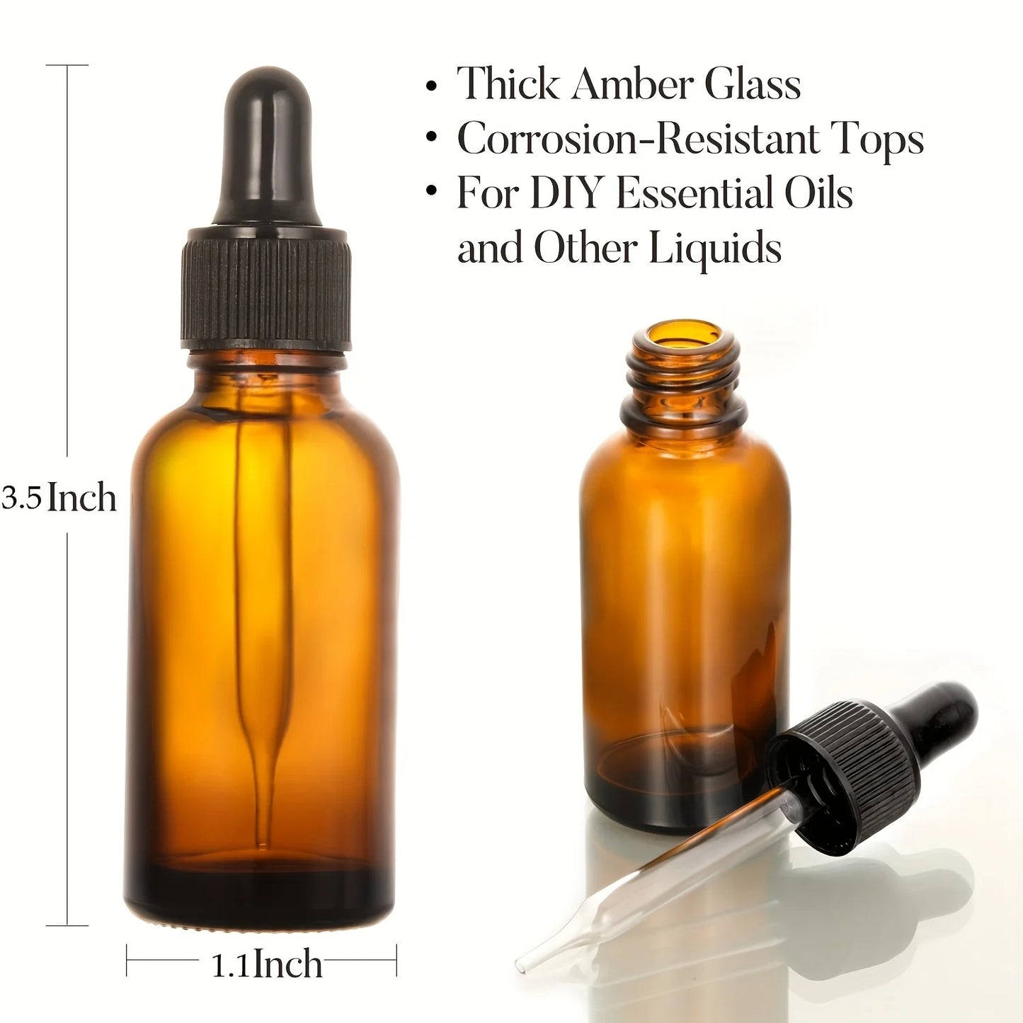 **12PCS Refillable Amber Glass Dropper Bottles – Essential Oil & Liquid Storage**