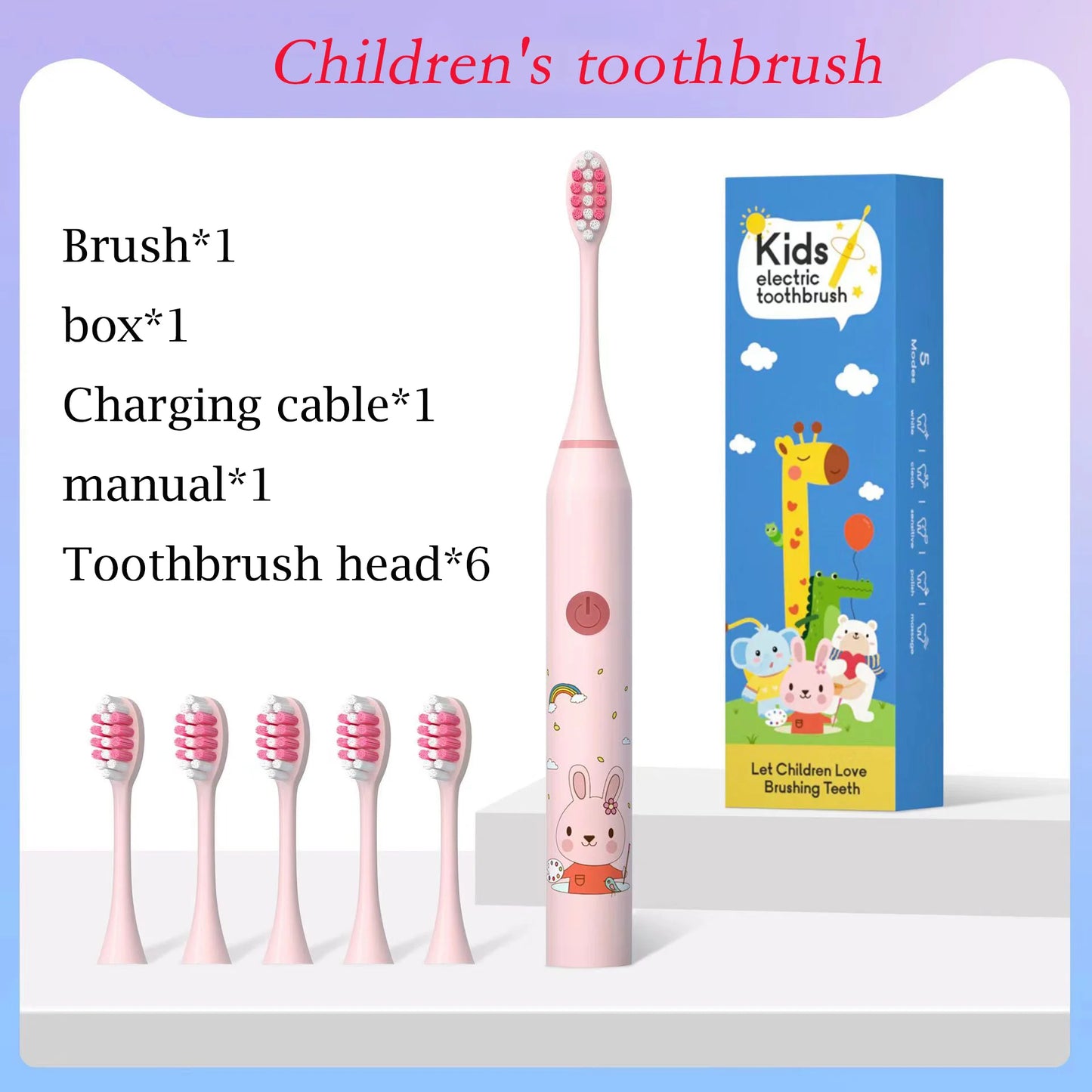 **Kids Sonic Electric Toothbrush – Cartoon Design with Soft Bristles & Replacement Head**