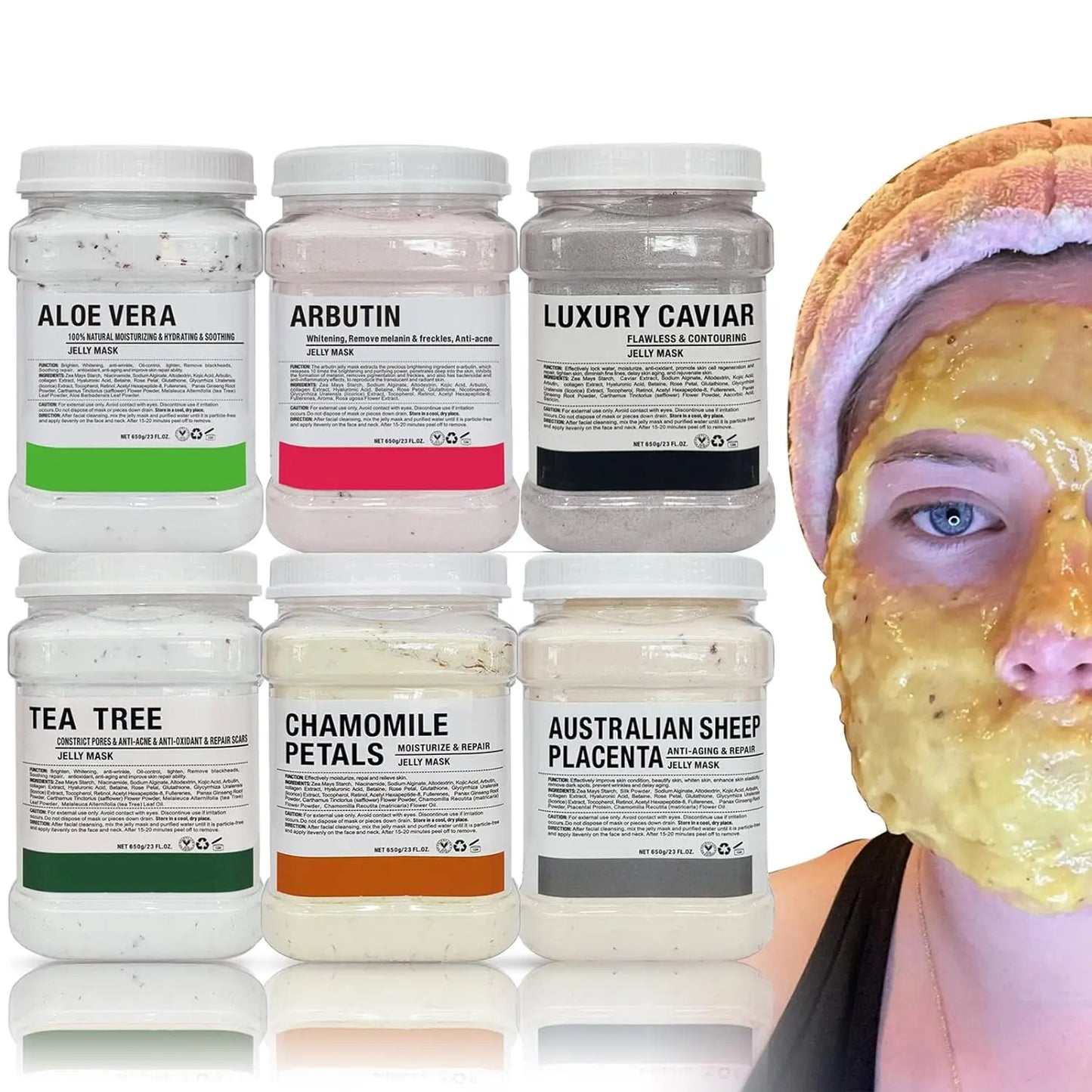 **6PCS Professional Jelly Face Mask Set – 650g Hydrating Facial Skincare Masks**