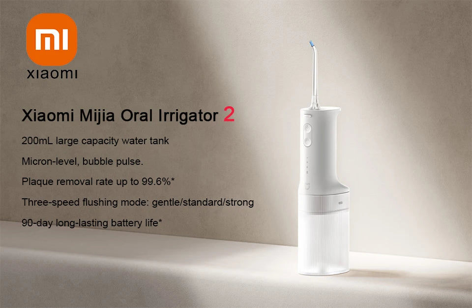 **Xiaomi Mijia Oral Irrigator 2 – Portable Water Flosser, 3 Modes & 2 Nozzles**