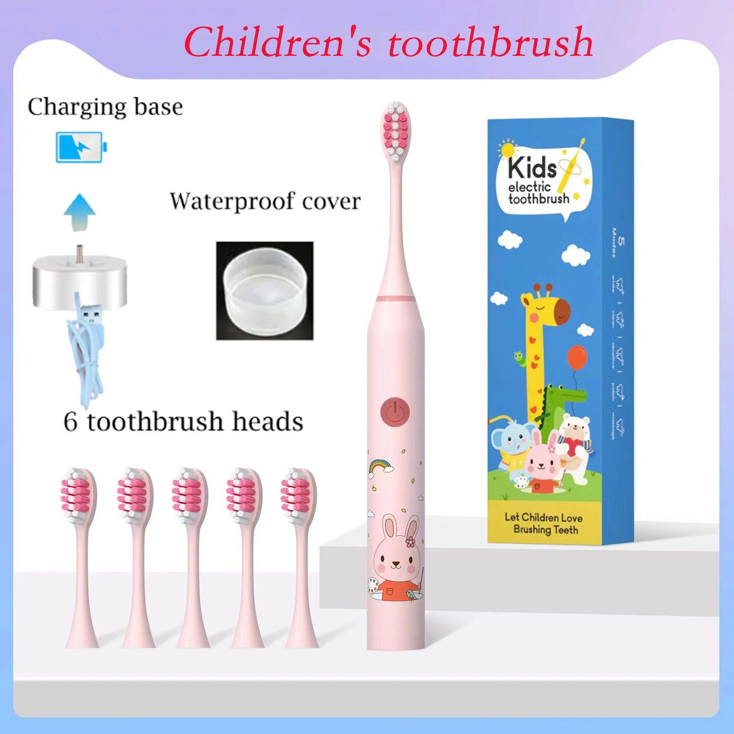 **Kids Sonic Electric Toothbrush – Cartoon Design with Soft Bristles & Replacement Head**