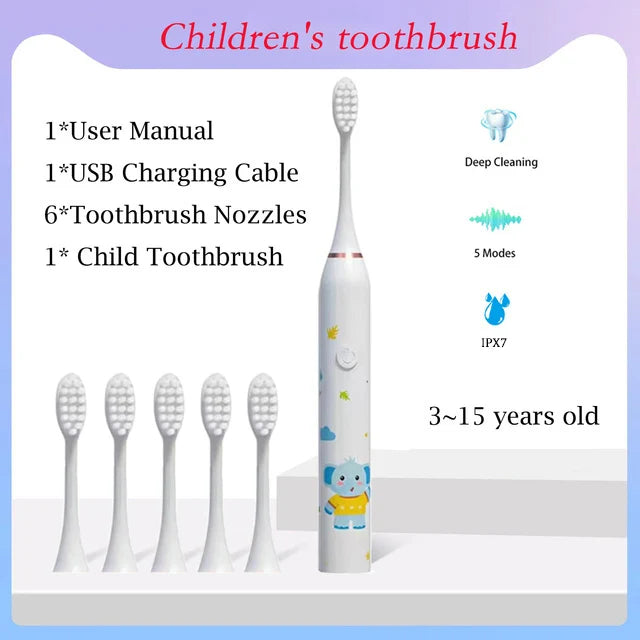 **Kids Sonic Electric Toothbrush – Cartoon Design with Soft Bristles & Replacement Head**