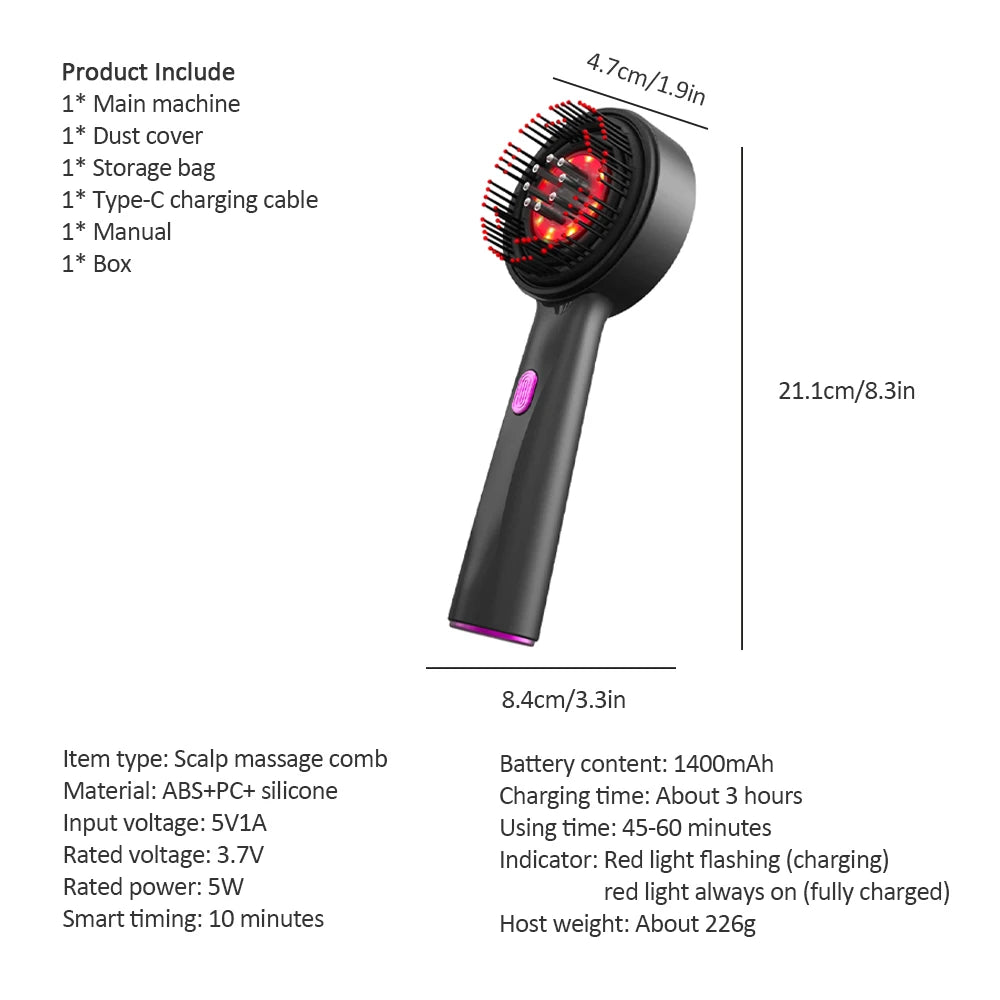 **Electric Scalp Massage Comb – Red Light Hair Care & Oil Applicator**