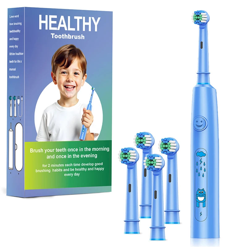 **Kids Sonic Electric Toothbrush – Cartoon Design with Soft Round Head & Gentle Cleaning**