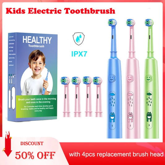 **Kids Sonic Electric Toothbrush – Cartoon Design with Soft Round Head & Gentle Cleaning**
