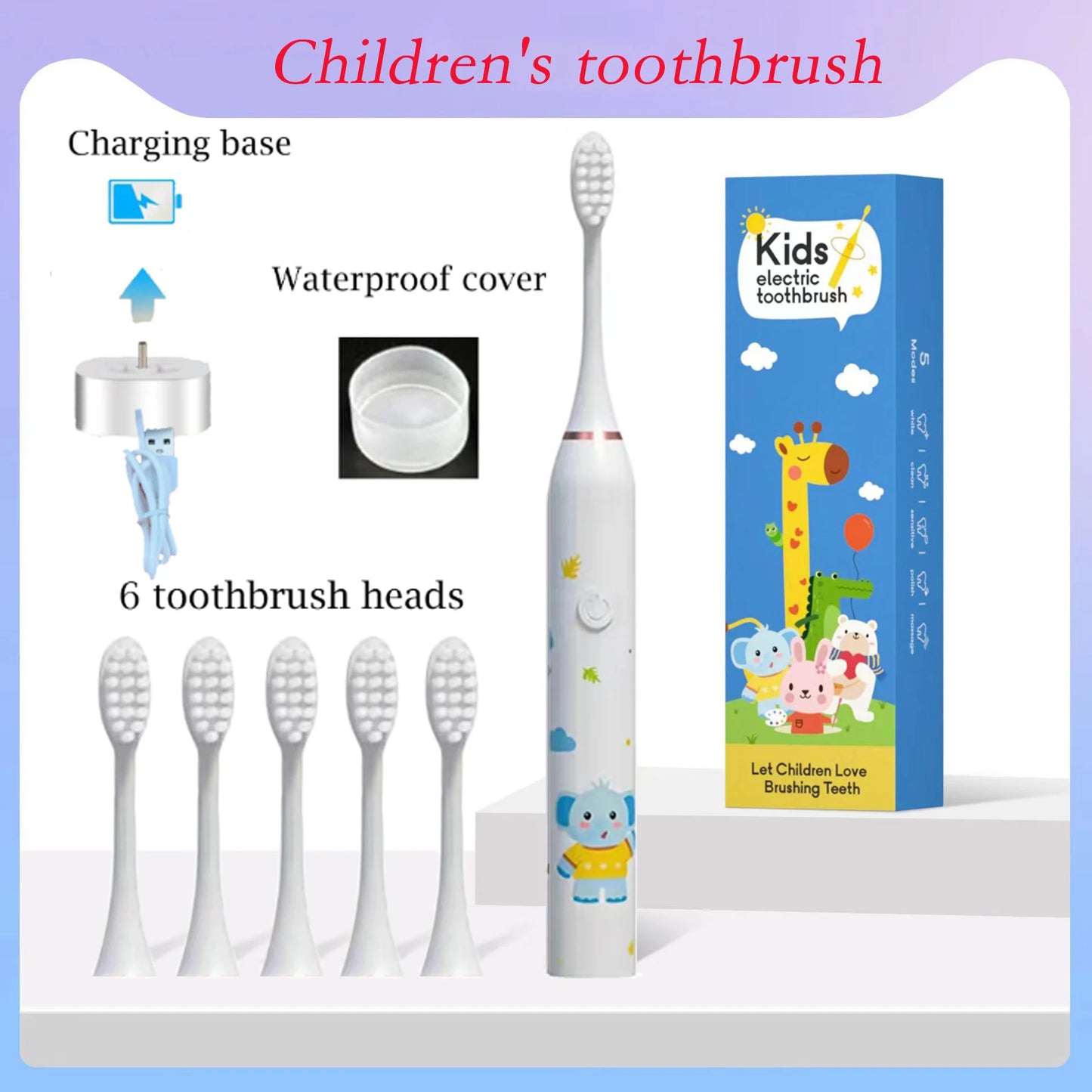 **Kids Sonic Electric Toothbrush – Cartoon Design with Soft Bristles & Replacement Head**