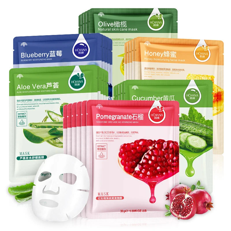 **30PCS Fresh Fruit Facial Masks – Hydrating & Firming Skincare**